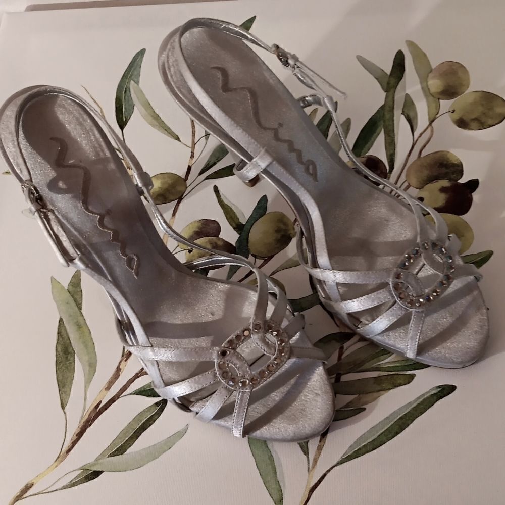 Nina Embellished Silver Dressy Heels